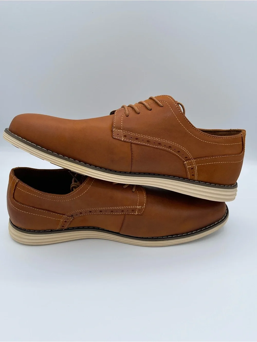 Vostey Men's Lace-Up Derby Shoes in Tan Brown